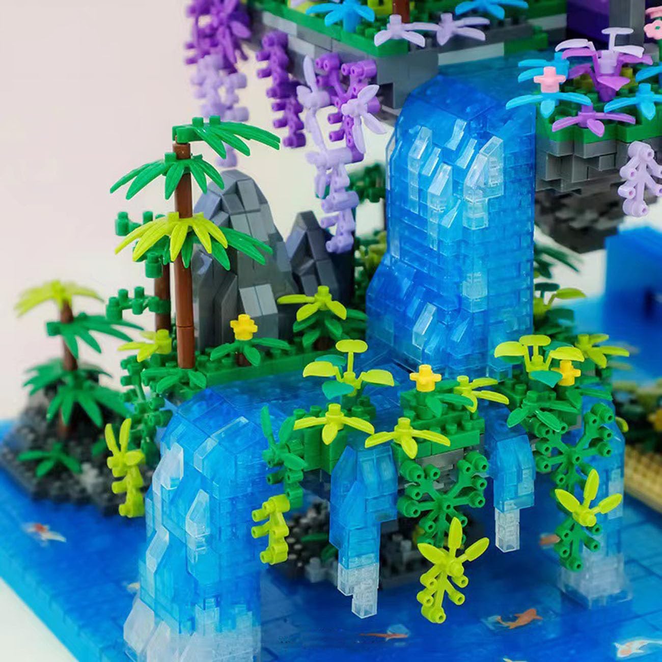 Juego de bloques de construcción de flores de melocotón, 4574 piezas, arquitectura The Moon Palace Pavilion Micro Mini Bloques de construcción, Peach Blossom Pool Bloques de sujeción para