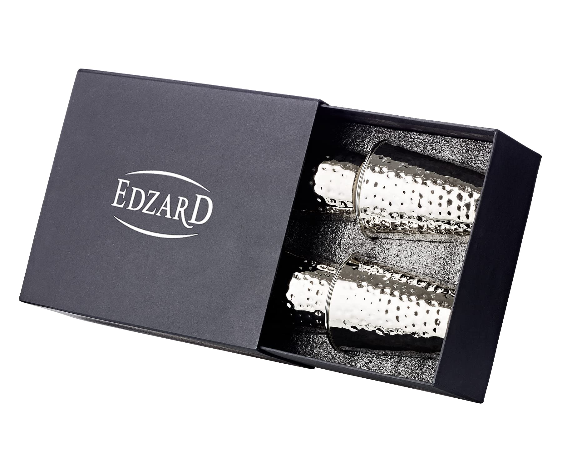 EDZARD Set di 4 tazze in argento Tazza per bere Mido, martellata, placcata in argento nobile, altezza 10 cm
