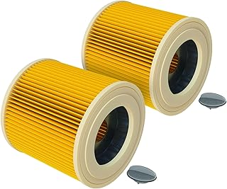 vhbw 2x Filtro plisado compatible con Kärcher A 2003, A 2004, A 2024 pt, A 2054 Me, A 2101, A 2204, A 2204 AF, A 2206 X aspiradora - amarillo