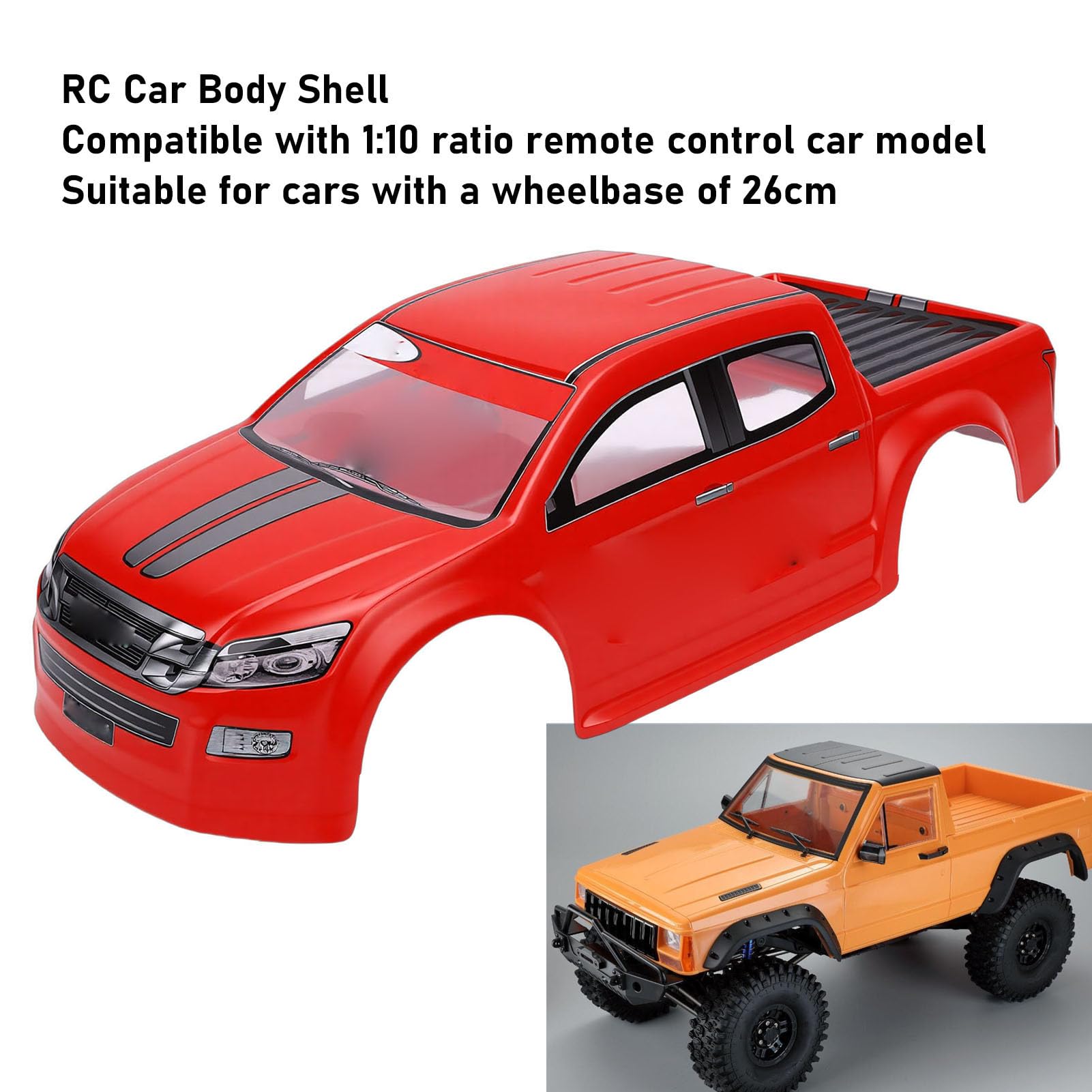 Uniwersalna karoseria ciężarówki RC z PVC w skali 1/10 do samochodu RC z rozstawem osi 26 cm (Czerwony)