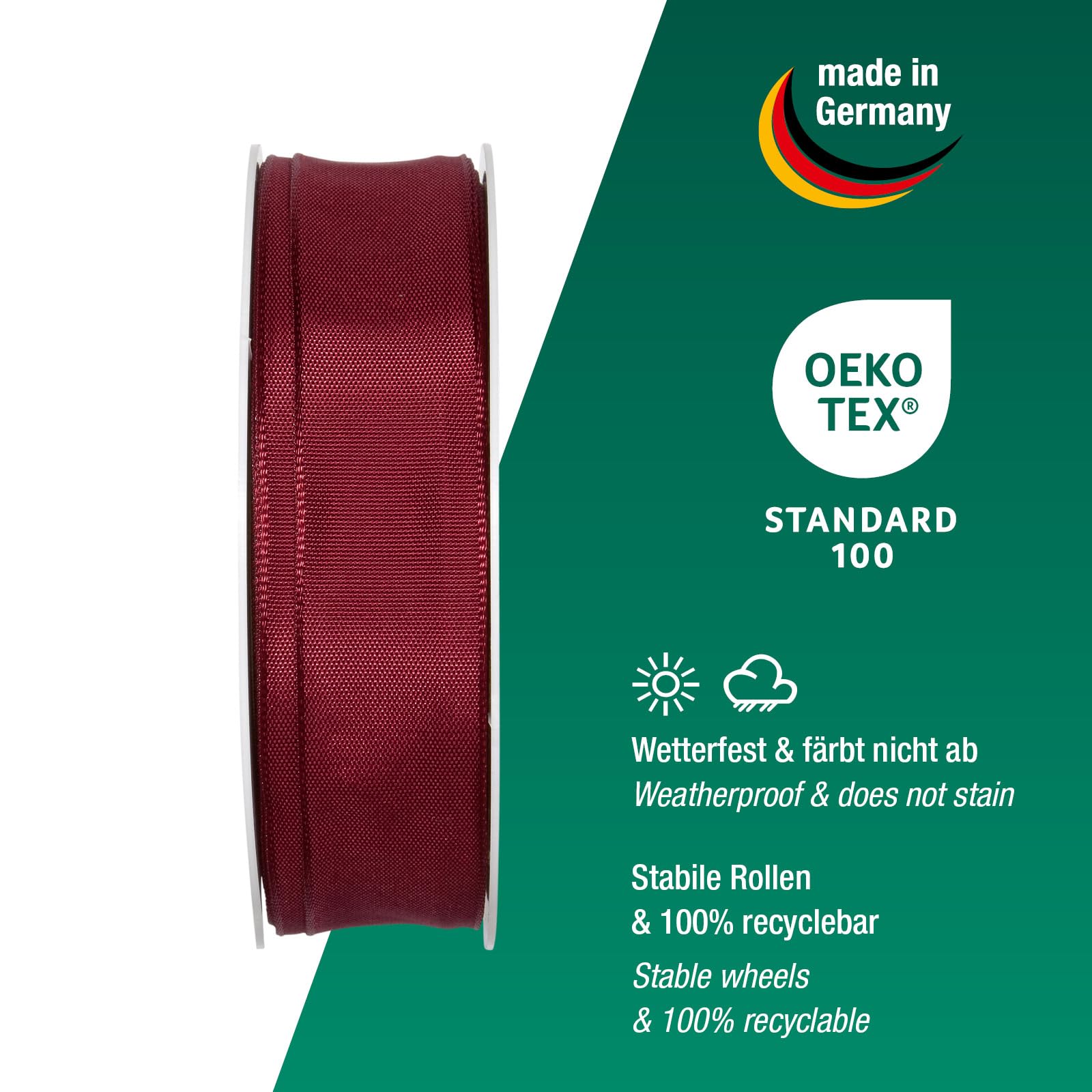 Halbach Seidenbänder Premium Gift Ribbon with Wired Edge, wine red, 25 mm - Image 3