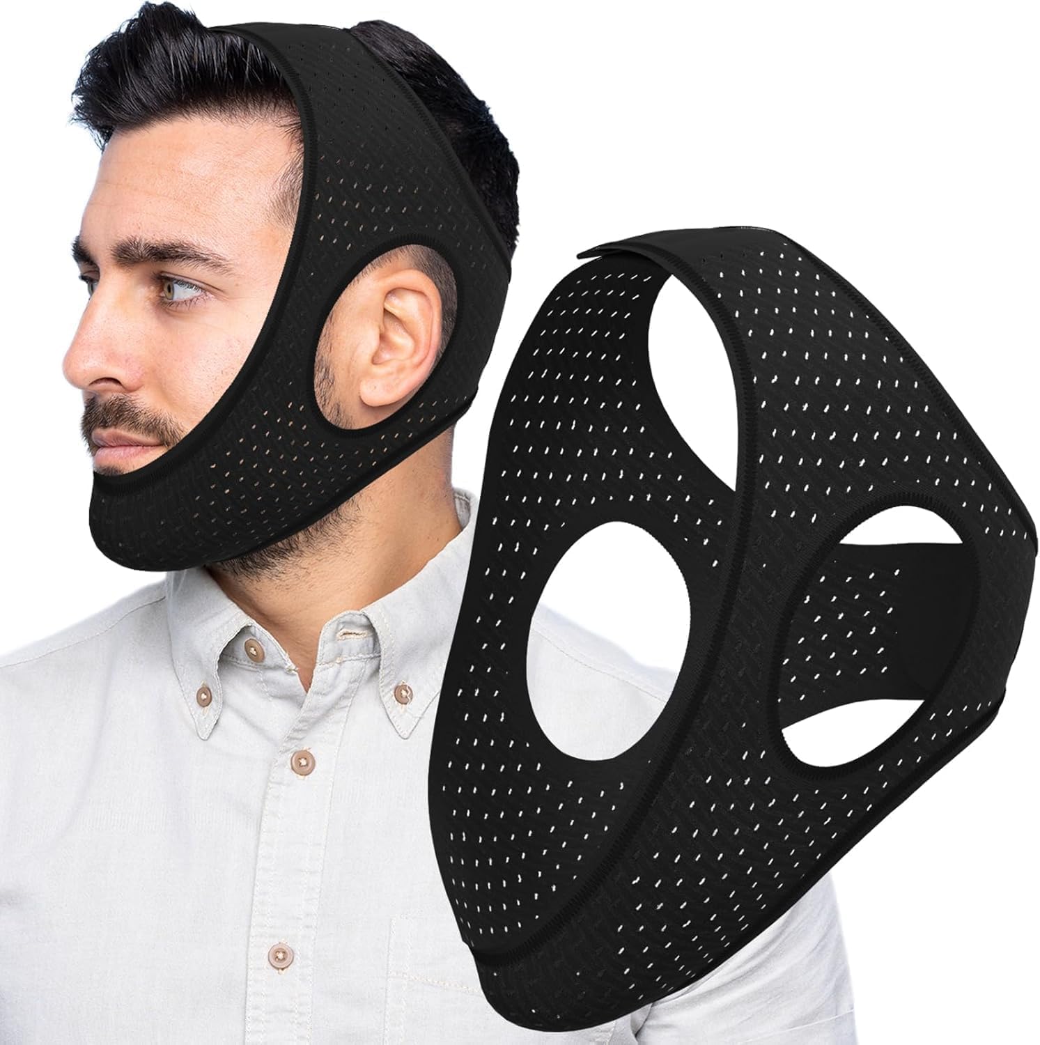 Dispositivo anti,Dispositivo Antironquidos Eficaz,Anti Ronquidos Soluciones,Ajustable Transpirable Suave Para La Piel, Haz dormir mejor,Hombres y mujeres - (Black)