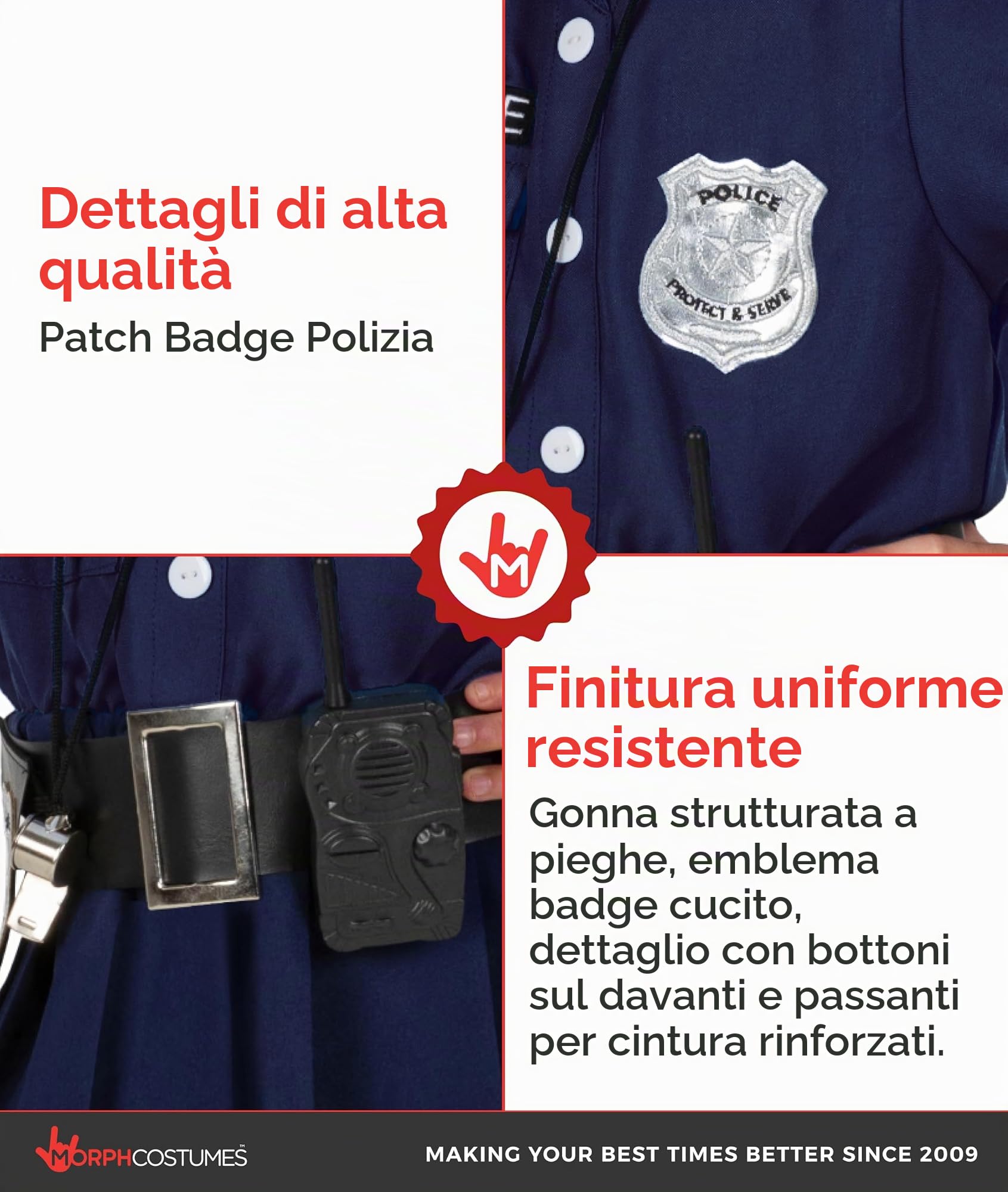 Morph Vestito Poliziotta Bambina, Costume Poliziotta Bambina, Costume Polizia Bambini L