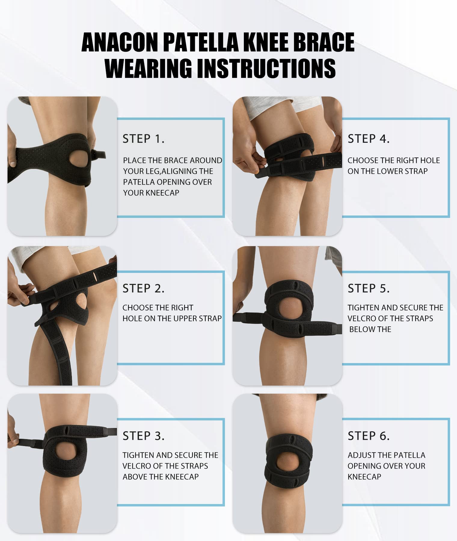ANACON Genouillères doubles pour rotule, genouillère stabilisatrice de rotule pour soulager les douleurs au genou, courir, tennis, sauter, arthrite, tendinite, récupération des blessures, protection