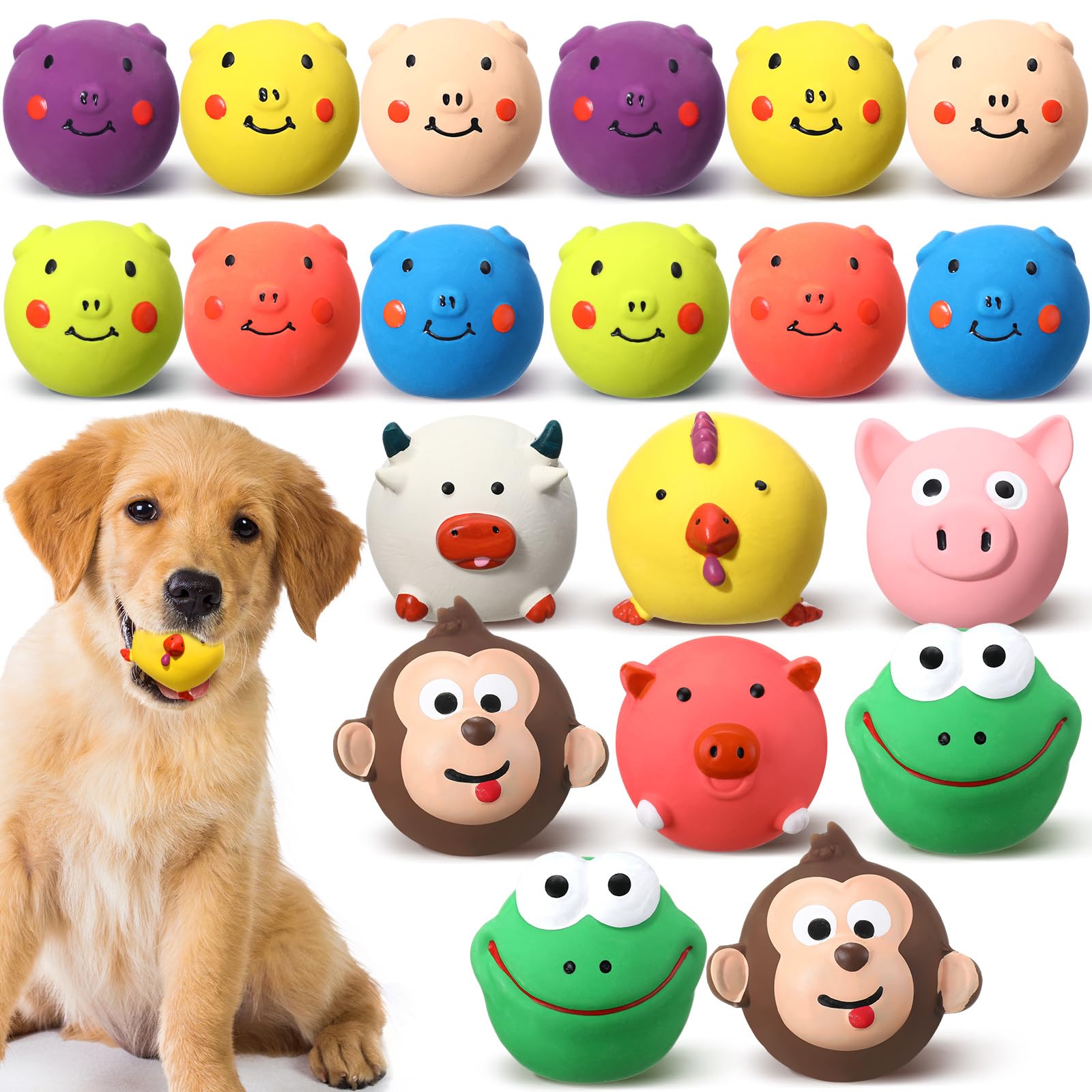 20 Pack Latex Dog Squeaky Toys Soft Squeak Balls for Pets