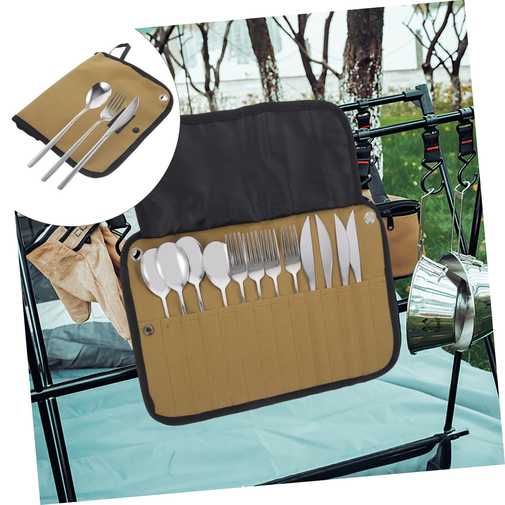 Ensemble de Vaisselle de Pique-niques 1 Set Acier Inoxydable Nylon Argenté