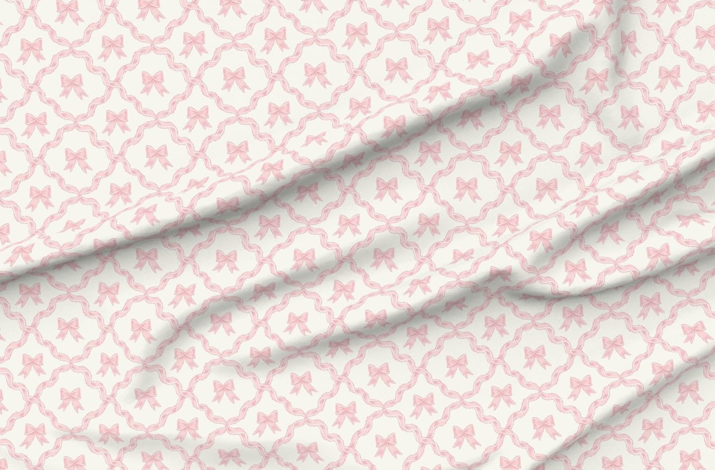 Spoonflower Fabric - Pink Bow Ribbon Trellis Pastel Baby Grandmillennial Chinoiserie Printed on Organic Cotton Sateen Fabric by The Yard - Sewing Quilting Apparel Home Decor