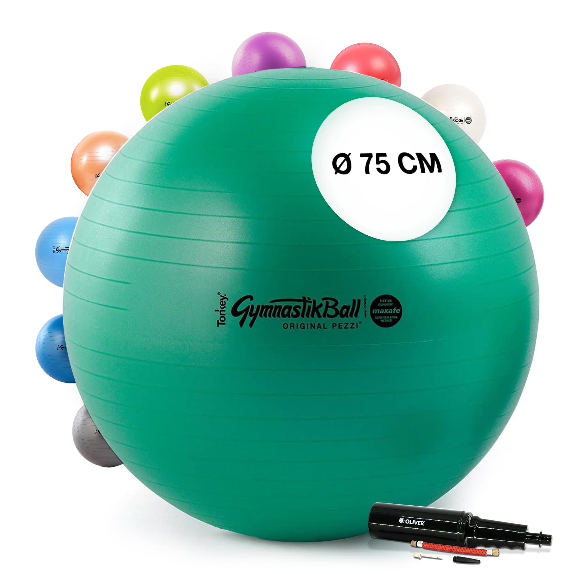 PEZZI Original Pezziball MAXAFE 75 cm m. Pumpe grün Gymnastikball