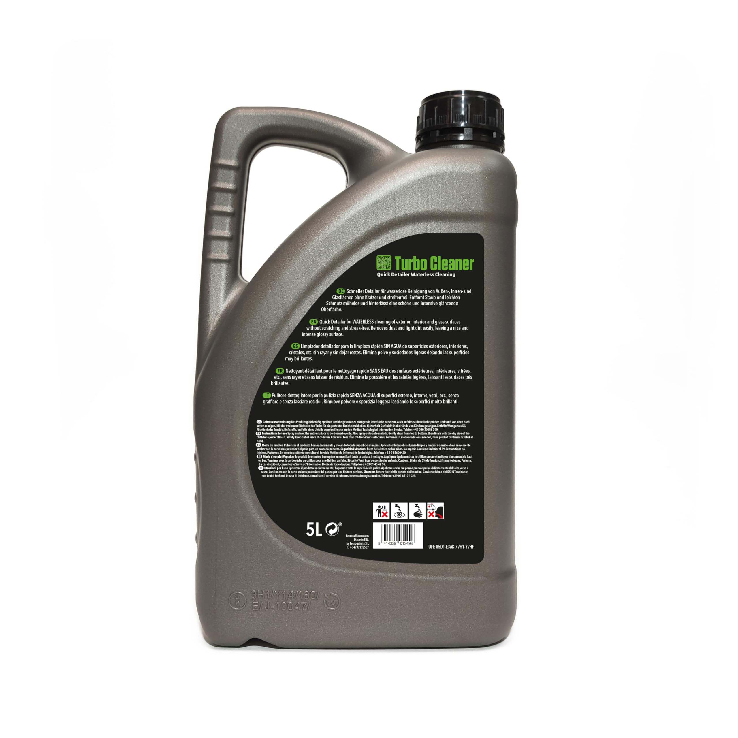 Tecnoxx - Turbo Cleaner Quick Detailer Nettoyant Rapide pour Voiture à Sec Sans Eau Sans Rayures, Brillant Protecteur, Finition Uniforme Sans Taches, Conditionnement Professionnel 5L