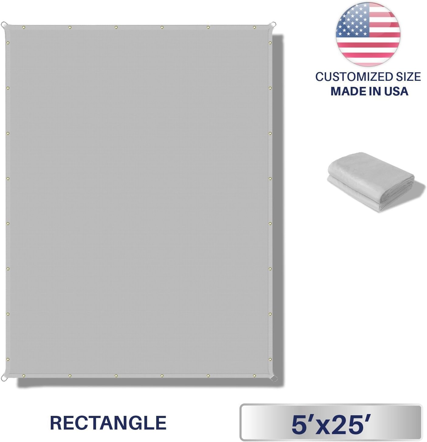 5' x 25' Waterproof Sun Shade Sail Straight Edge Outdoor Canopy Cover UV Block for Lawn Patio Backyard Garden Deck Pergola (Light Gray)