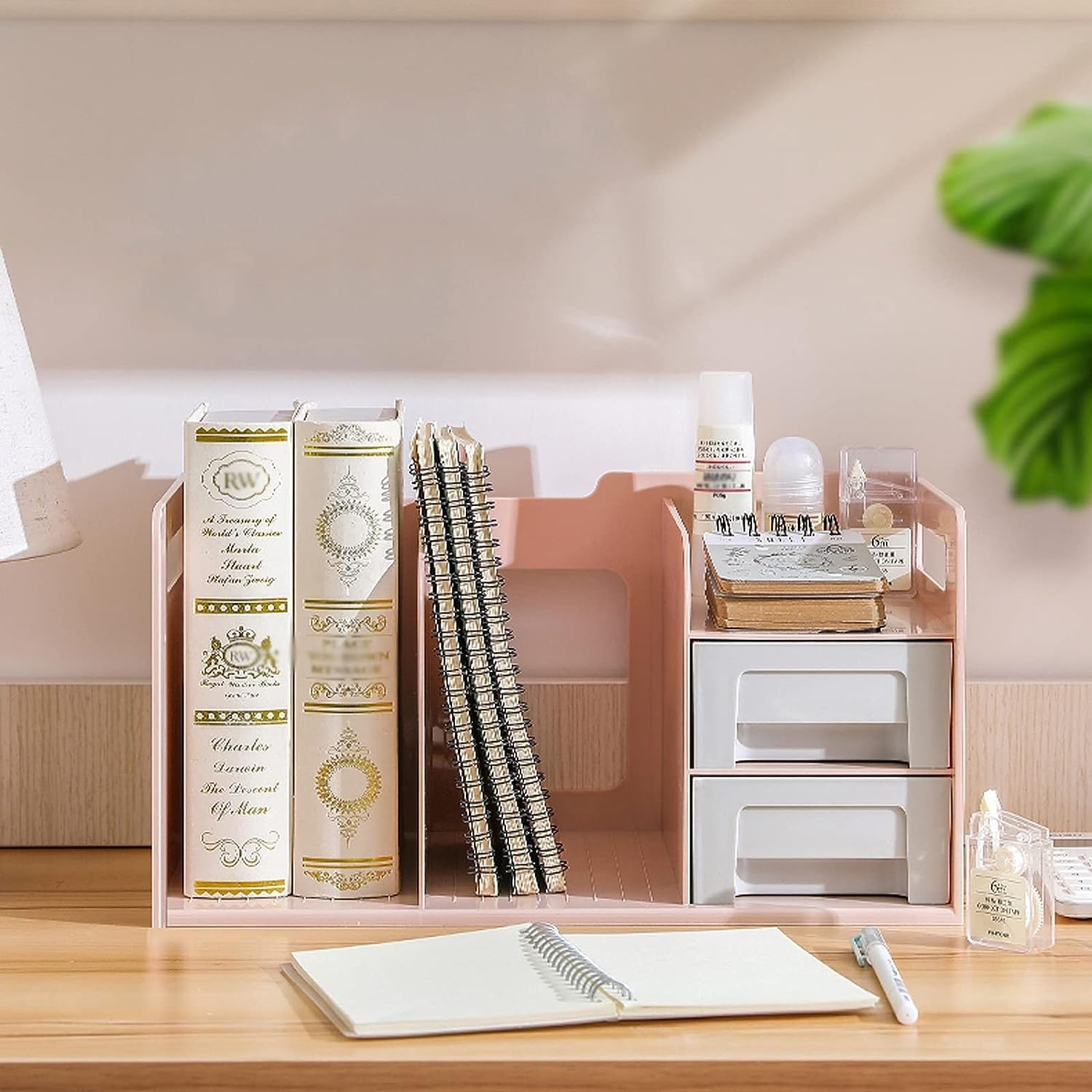 Scaffale per libri, organizer da ufficio, struttura sinistra e destra, design ordinato, grande capacità, accesso rapido agli oggetti, organizer da scrivania per riporre i tuoi documenti