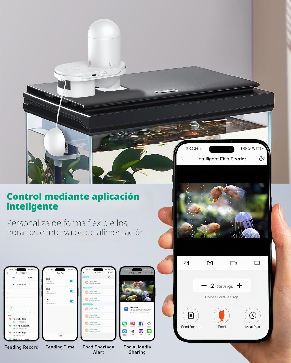 Pawfly Alimentador automatico Acuario con WiFi App y Cámara HD 2.5K Comedero automatico Peces, 230mlPolvo/Gránulos, Temporizador, USB