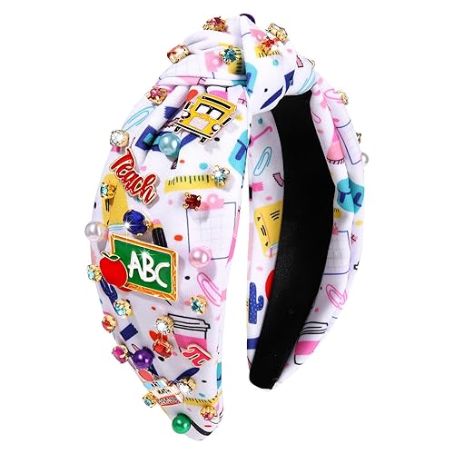 boderier Diademas para profesoras para mujeres, diadema anudada de cristal con perlas, diadema de manzana, regalo de agradecimiento al profesor