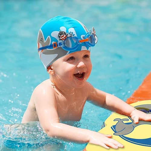 Miniatura 7 de Body+ Juego de gafas de natación y gorras de natación para niños, gorro de natación de silicona para niños, gafas de natación antivaho de dibujos