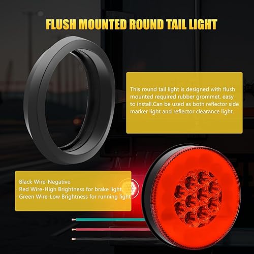 Miniatura 4 de Luces traseras LED redondas de 4 pulgadas, luces de freno de freno rojas, 24 LED con ojales de goma sellados, impermeables, para camión, caravana,