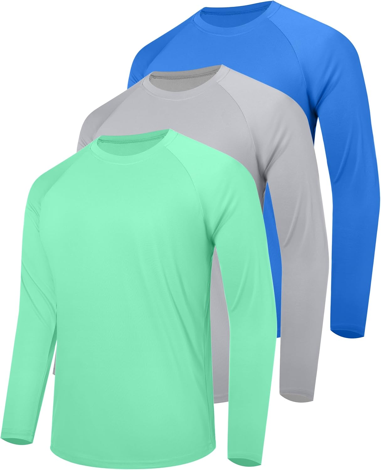 isnowood 3 Pack Mens UPF 50+ Sun Protection Shirts, UV Long Sleeve Swim Rash Guard, Quick Dry Fishing Hiking Shirt