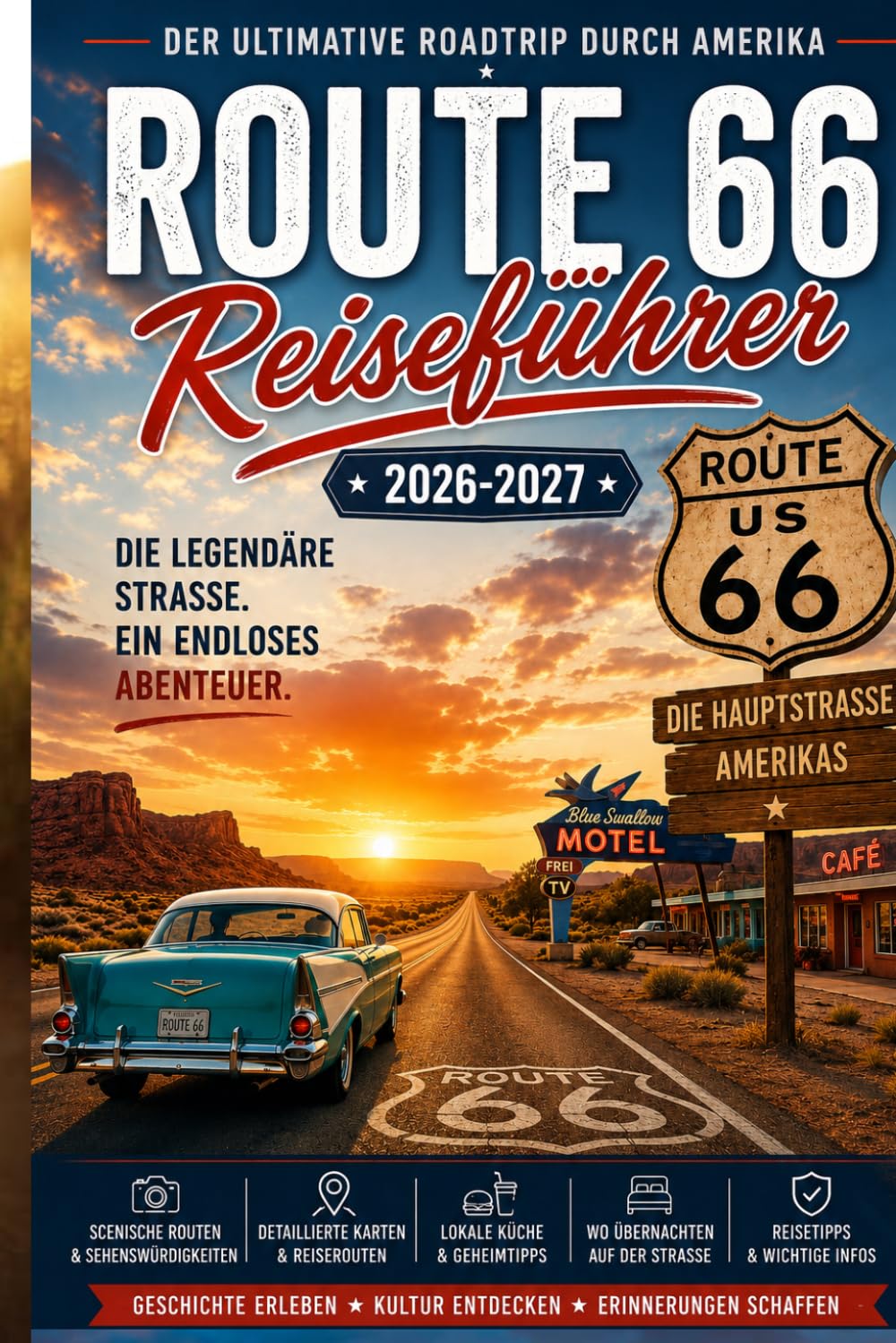 Reiseführer Route 66: Ihr unverzichtbarer Reiseführer für Amerikas legendären Roadtrip Entdecken Sie historische Städte klassische Diners malerische ... Juwelen von Chicago bis Santa Monica.