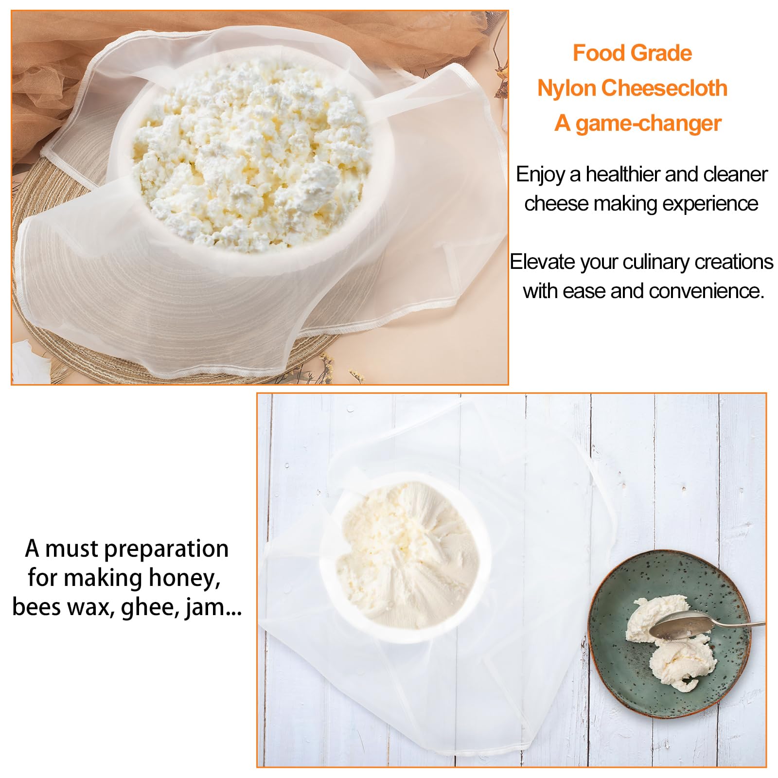 6 Panni Per Scolare Il Formaggio In Cotone Non Sbiancato – Mussola Per Cucina 40x40 Cm – Filtro Riutilizzabile Per Latte, Succhi, Yogurt E Tofu