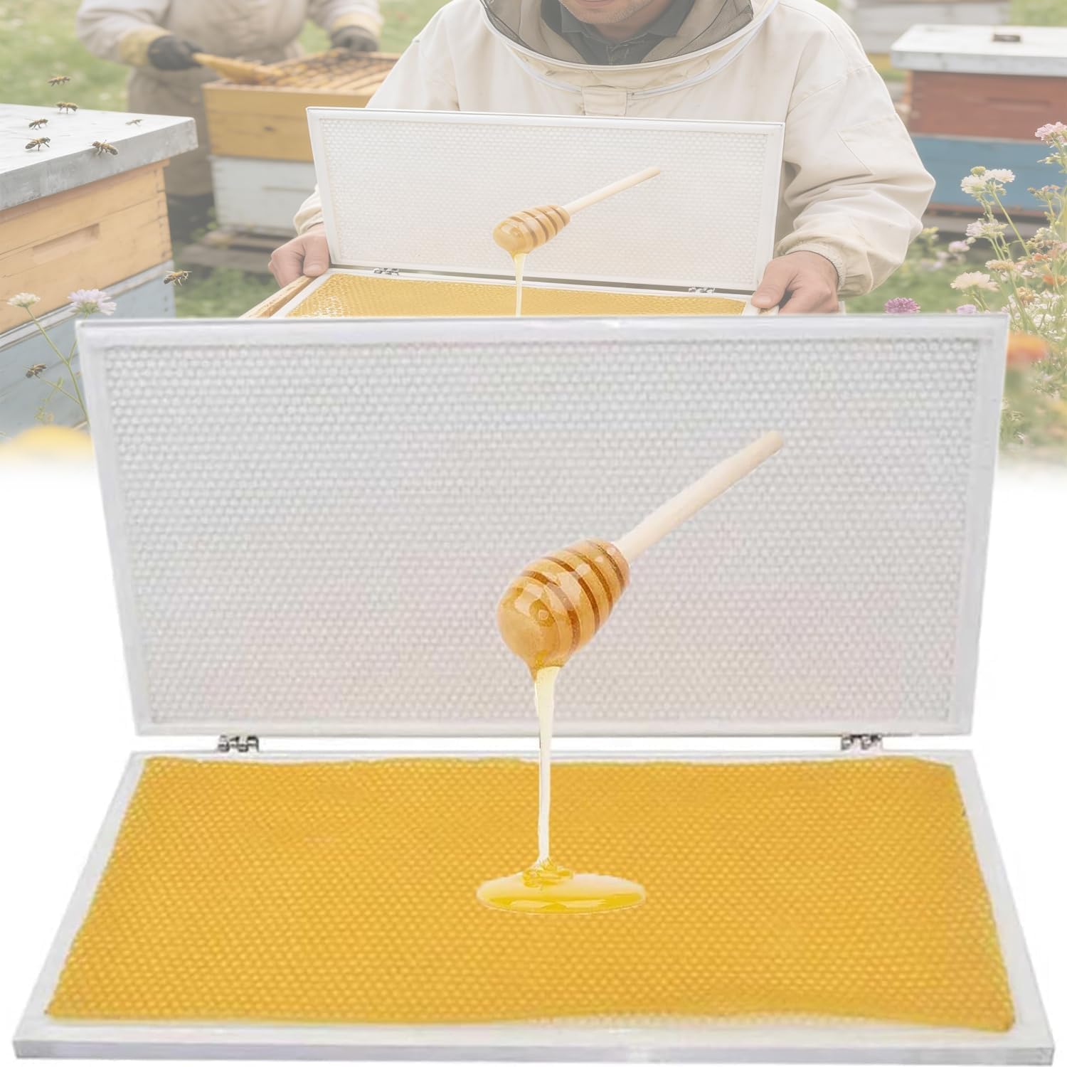 MRJYK Beeswax Foundation Machine, Silicone Mold For Stamping Beeswax, 16.3" X 6.7", 4.9/5.35mm Chamber, Easy Demoulding, For Home Commercial Beekeeping Candle Making