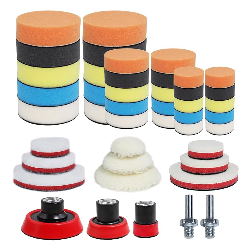 Kit de Polimento Automotivo com Boinas de Espuma e Lã TuhooMall para Furadeira, 44 peças