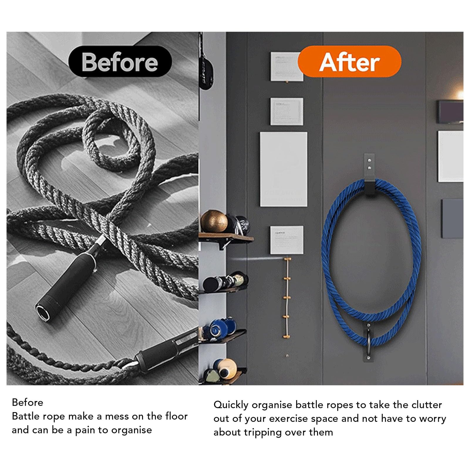 HEEPDD Kit di Ancoraggio a Parete Battle Rope, Organizer per Corda per Esercizi in Acciaio Al Carbonio per Palestra e Hardware Domestico per Uso Domestico
