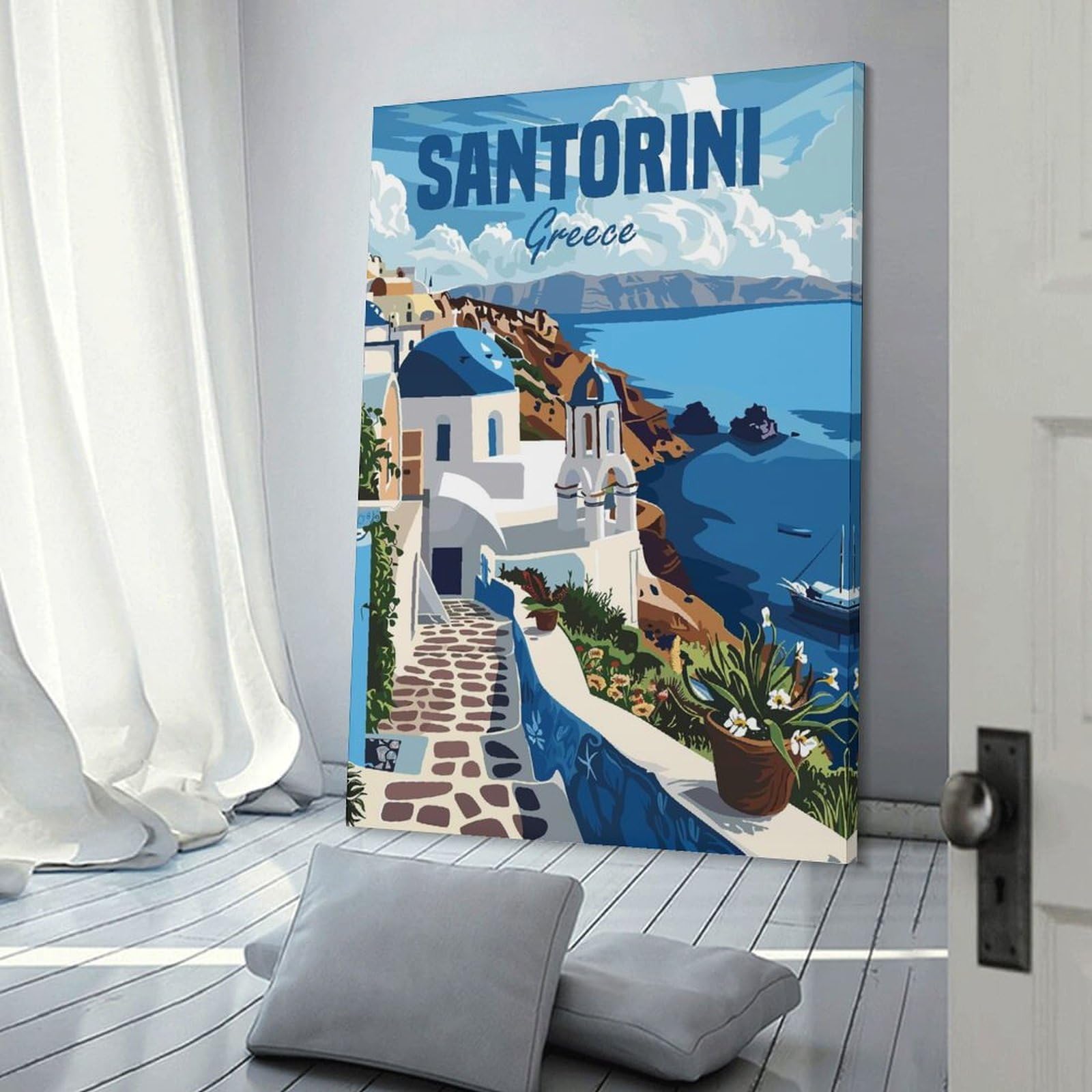 Junmoney Santorini Greece(5) Home Decor Wall Art, 20x30inch(50x75cm), for Lounge, Bedroom Or Personal Spaces, Gift Idea for Housewarming And Birthdays