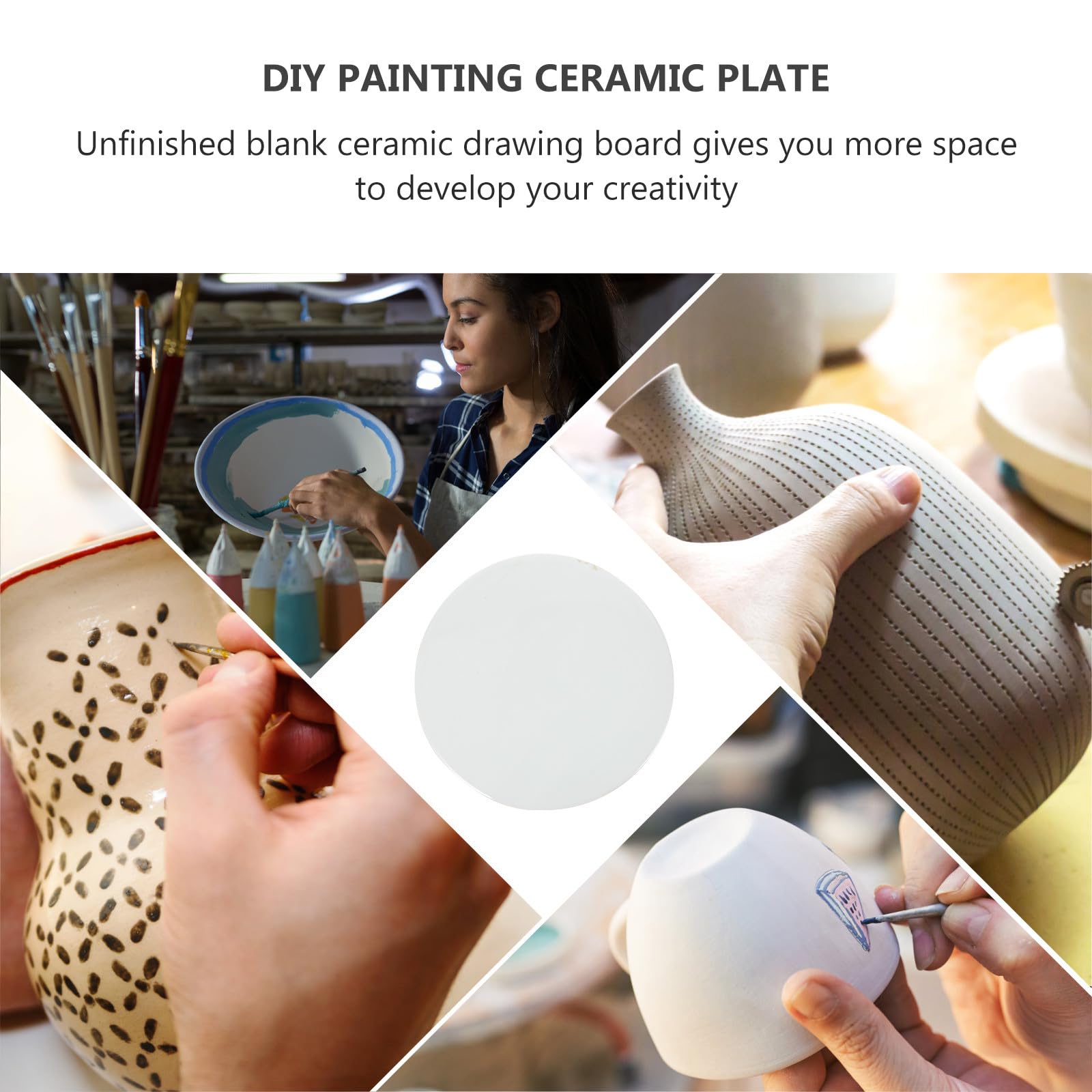 Piatto Senza Bave in Ceramica Bianco per Pittura Fai da Te Superficie Liscia per Corsi di Arte per Ragazzo Ragazza e Hobby Creativi