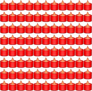 96 Pieces Realistic Tea Lights Candles Led Candles Battery Operated Romantic Candles Votive Fake Candles Led Tealight Candles Flameless Candles for Wedding Birthday Christmas Decor (Red)