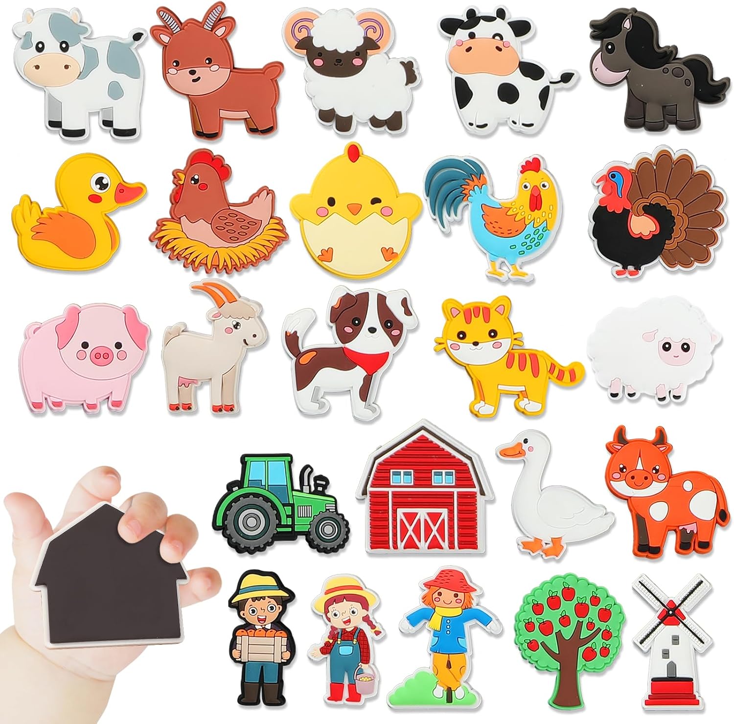 24 PCS Cute Rubber Farm Animal Magnets Full Back Fridge Magnets Farm Animals Refrigerator Decor Fridge Whiteboard Magnet Accessories Gifts for Home Decoration