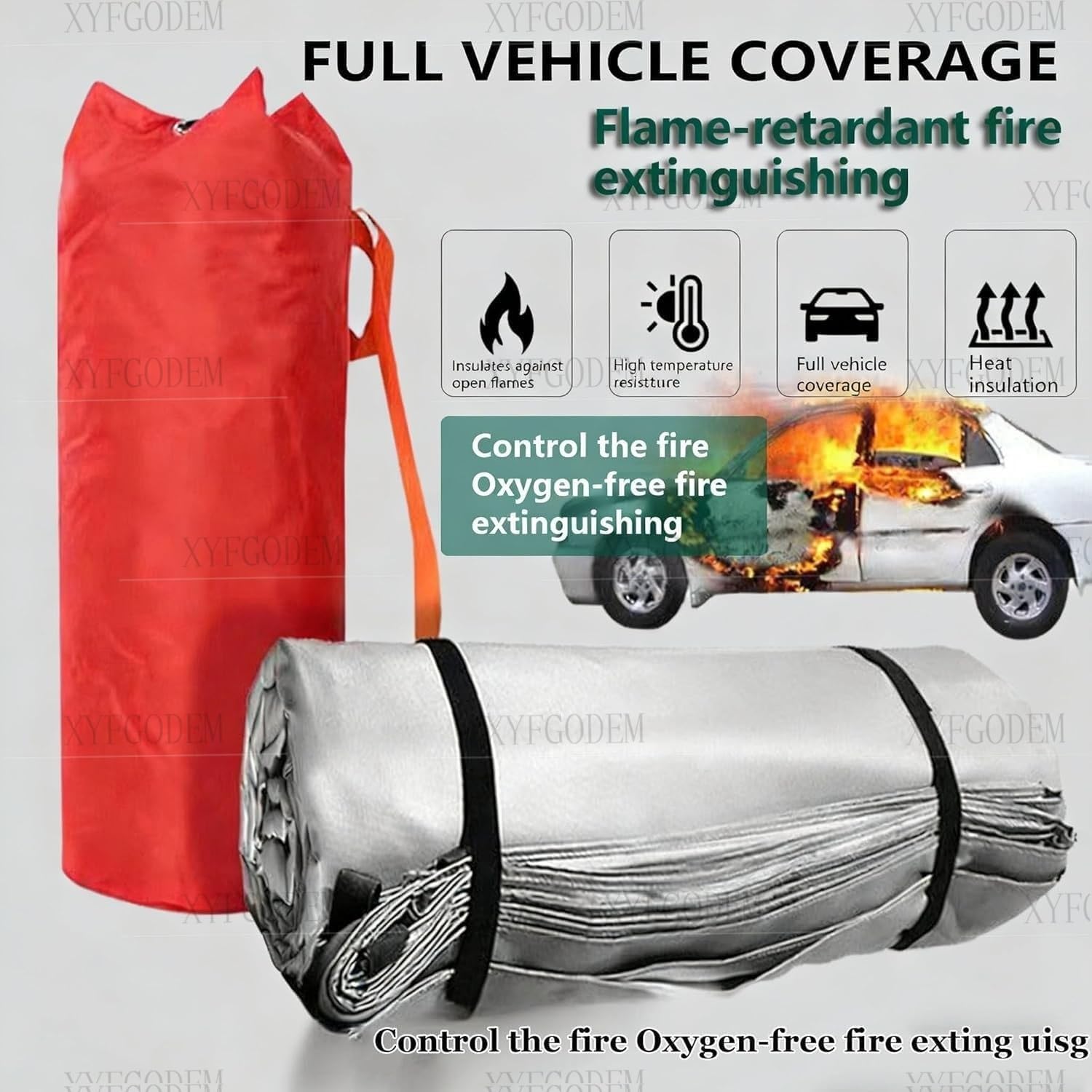 Manta ignífuga para Coche - Extintora de Emergencia 850°C, Tejido Fibra Vidrio con Revestimiento Silicona, Reutilizable, Fácil Usar, Protección contra Incendios
