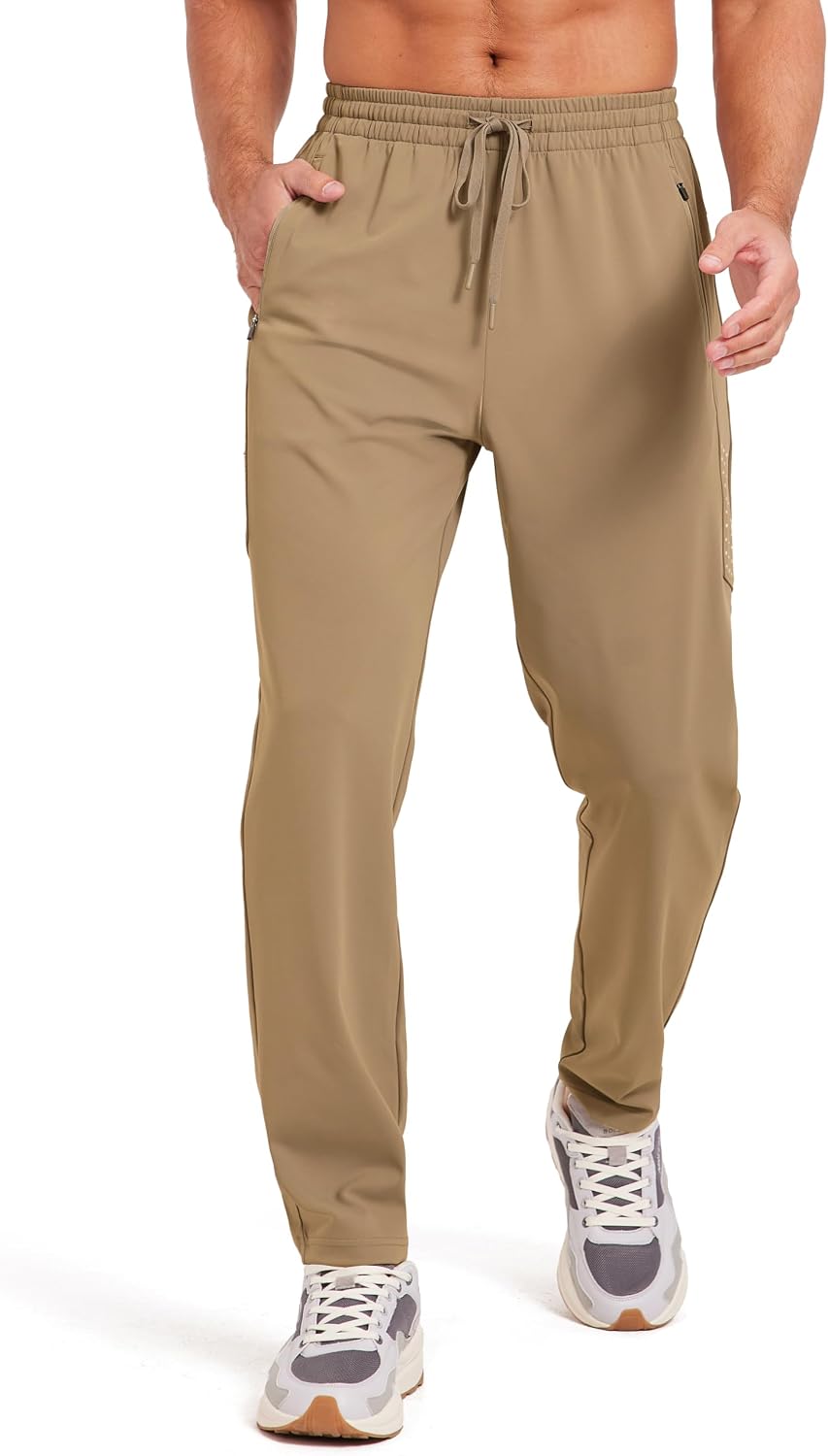 Men's Athletic Joggers Pants Stretch Tapered Casual Track Pants Elastic Waist Workout Jogging Sweatpants Zip Pockets