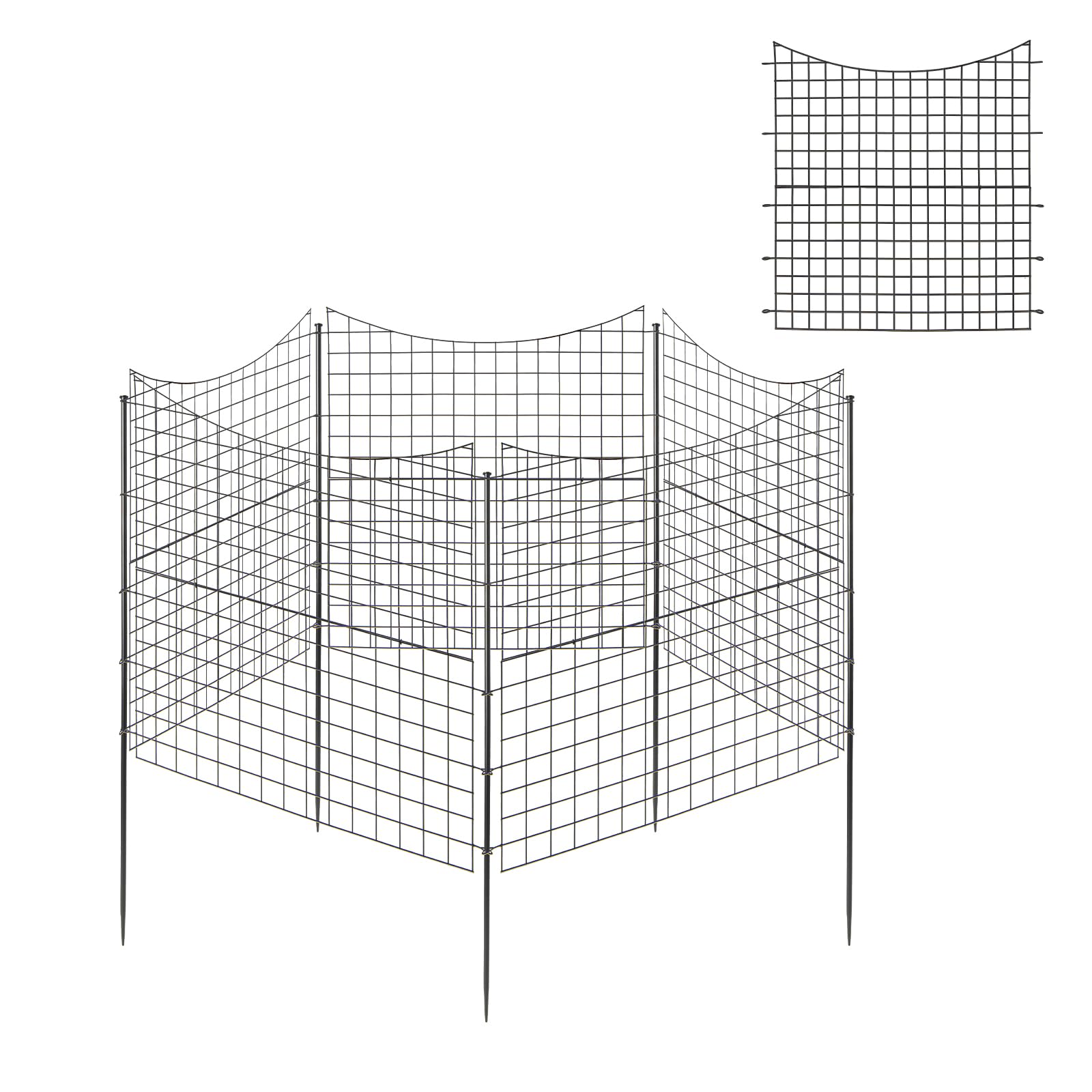 HOMASIS Dekorativer Gartenzaun 5 Stück, Teichzaun Metall Zaunelemente, 98 x 87cm Gitterzaun Set, Steckzaun Beetzaun Metallzaun, Dekozaun für den Garten, Terrasse, Hundezaun Tier Barriere, Schwarz