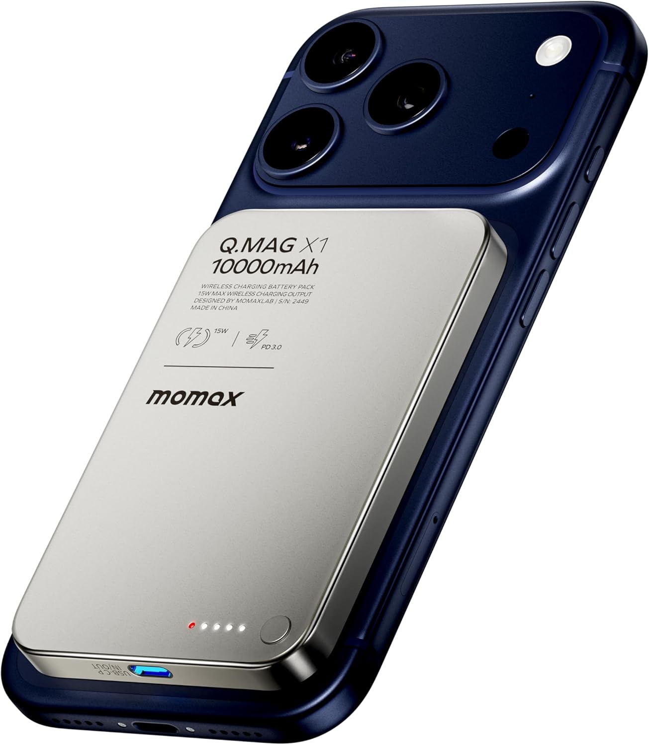 MOMAX Magnetic Portable Charger, 10000mAh Magnetic Power Bank PD 3.0 Battery Pack USB-C 15W Fast Charging Bank, 0.5inch Wireless Charger Compatible with iPhone 17/16/15/14/13/12 Series