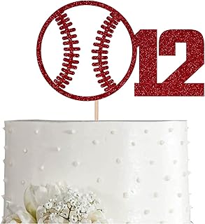 Red Baseball 12 Birthday Cake Topper, Red Glitter Happy 12th Birthday Party Decoration
