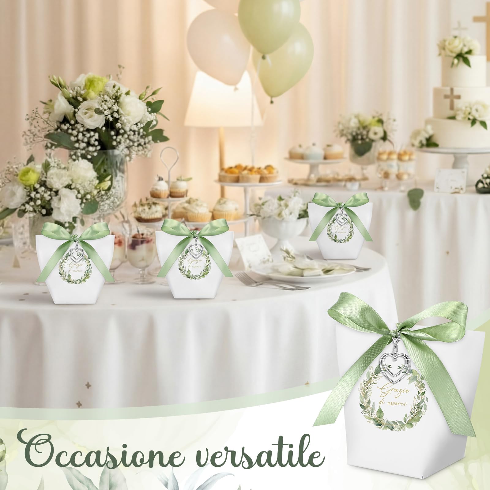 50 Sets Cajas para Recuerdos Boda con Cinta Colgante de Corazón Bolsas de Confites Cajas de Regalo para Bautizo Confirmación Comunión Compromiso Cumpleaños Agradecimientos Fiestas(Blanco)