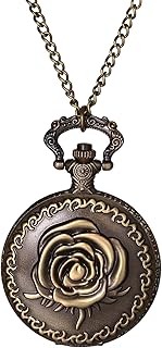 JewelryWe Father's Day Gift Pocket Watch Men's Retro Gear/Skull/Roman Numerals/Zodiac World Map Chain Watch Analogue Quart...