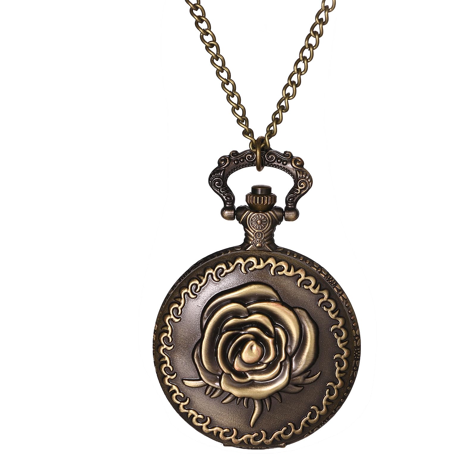 JewelryWe Vatertagsgeschenk Taschenuhr Herren Retro Zahnrad/Schädel/Römische Ziffern/Sternzeichen Weltkarte Kettenuhr Analog Quarz Uhr Anhänger mit Halskette Kette Bronze Geschenk für Männer