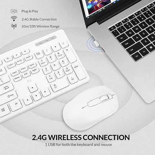Miniatura 2 de Combo de teclado y mouse inalámbricos teclado estándar Rii para PC de oficina y ratones inalámbricos ópticos (blanco)