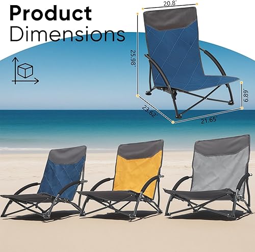 Miniatura 2 de Sekey Silla de playa portátil, silla de camping ligera con bolsa de transporte, silla de playa plegable baja para adultos, silla compacta para Azul