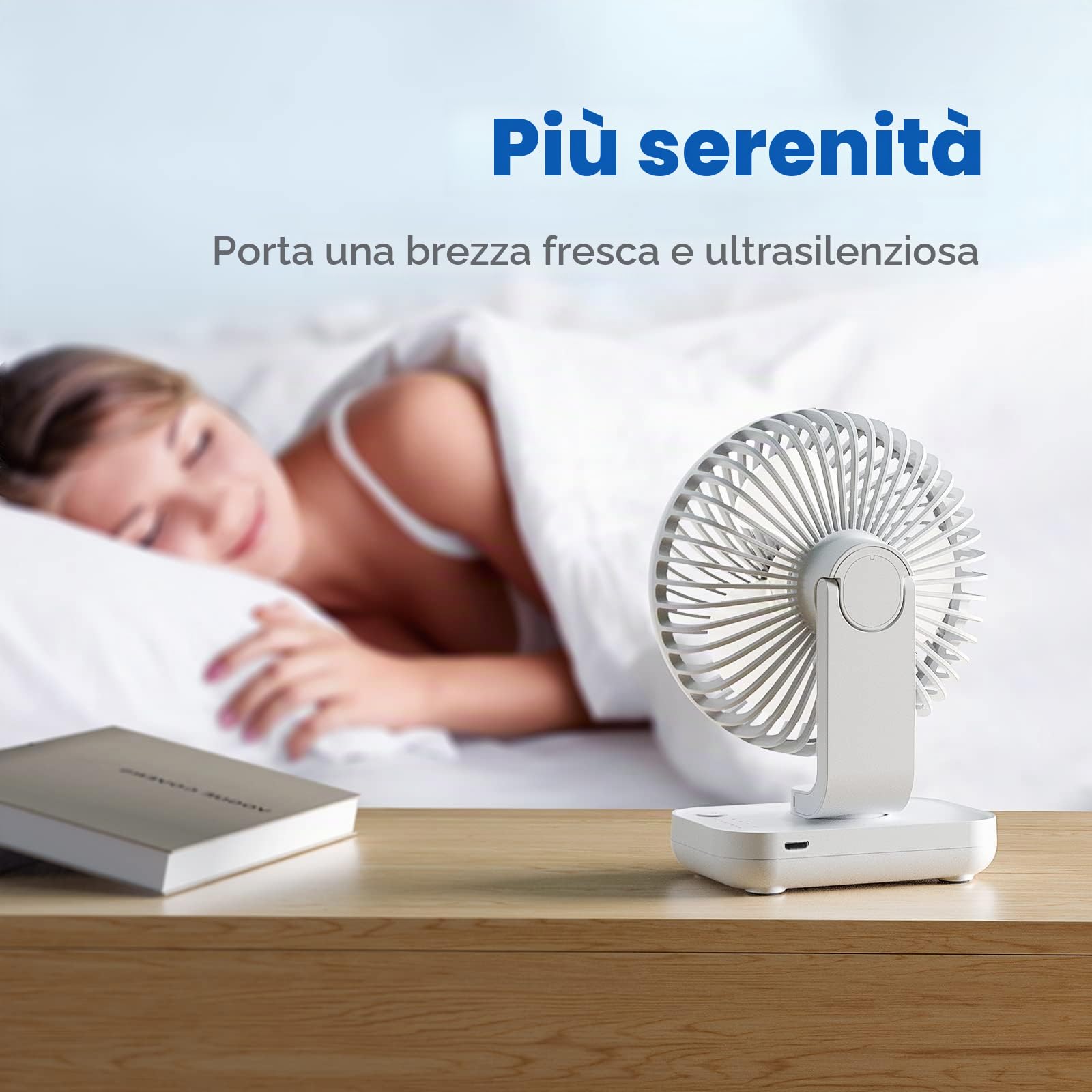 OCOOPA Ventilatore da Tavolo USB con Batteria di 4000mAh Ricaricabile, Mini Ventilatore da Tavolo Portatile di 12cm a 4 Velocità, Silenzioso e con un Potente Flusso d’Aria, Indicatore della Batteria