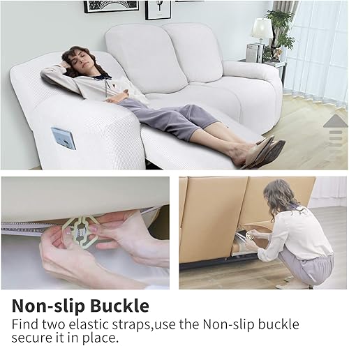 Miniatura 292 de Funda elástica para sofá reclinable de fácil colocación, Tela mezcla de poliéster Algodón, Arena