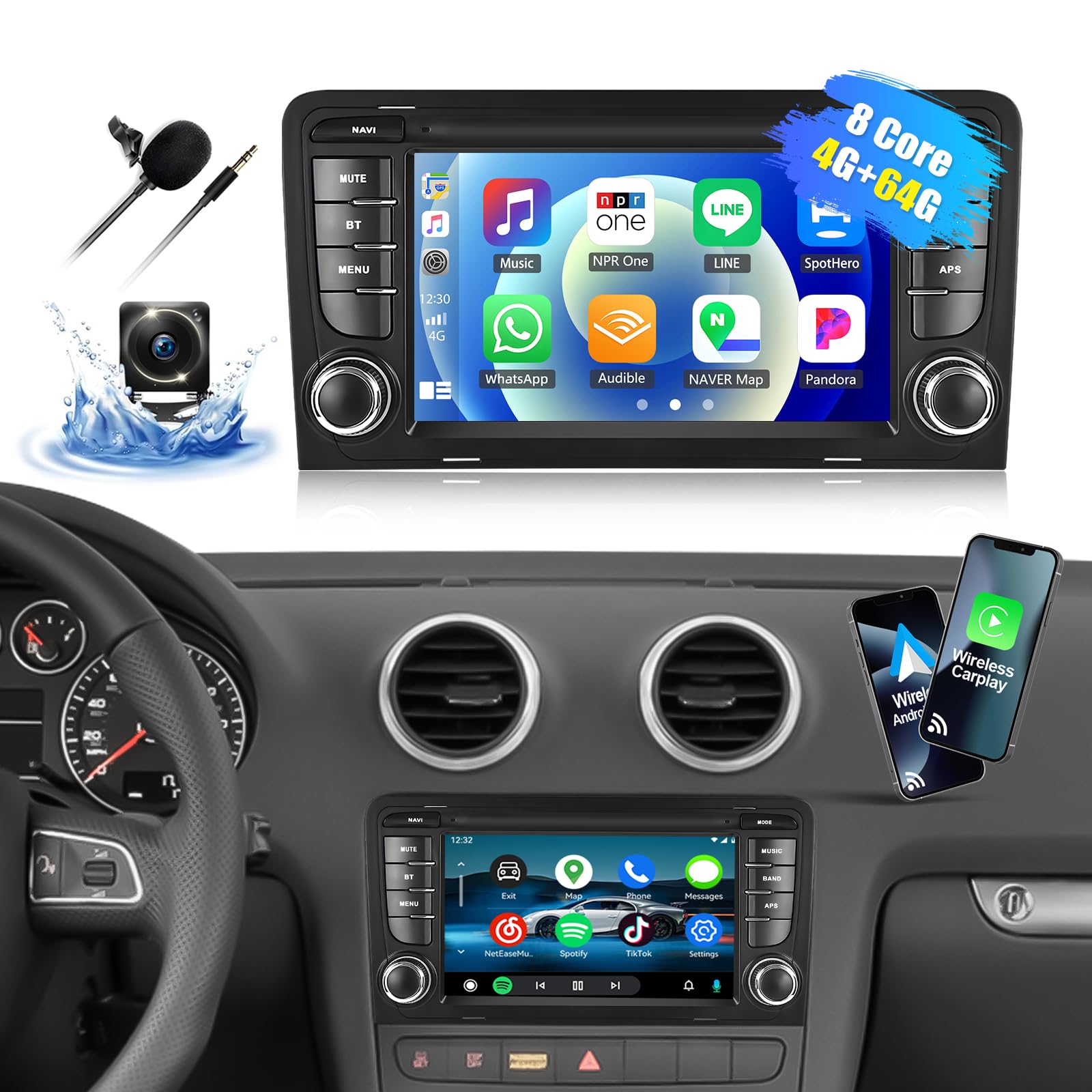 Amazon.com: 4+64G for Audi A3 S3 RS3 2004-2012 Car Radio Stereo