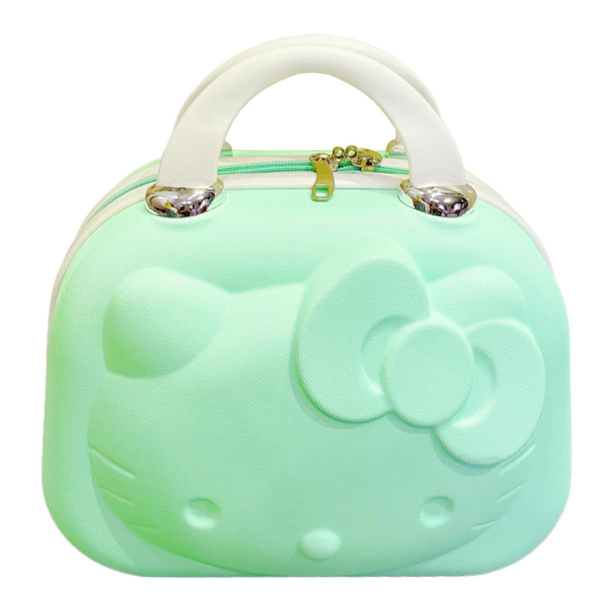 Hello Kitty Makeup Organizer Bag for Girls - ABS Plastic, Mirror, Zipper Lock, Portable Travel Cosmetic Case - Green