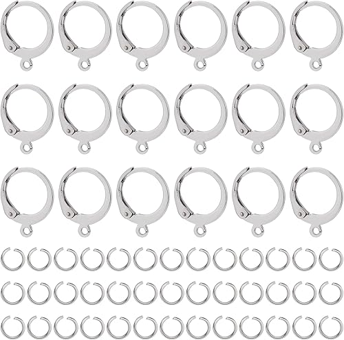 Miniatura 1 de DICOSMETIC 100 ganchos redondos para aretes de acero inoxidable con cierre de palanca para las orejas, con lazo de 0.047 pulgadas y 100 anillos