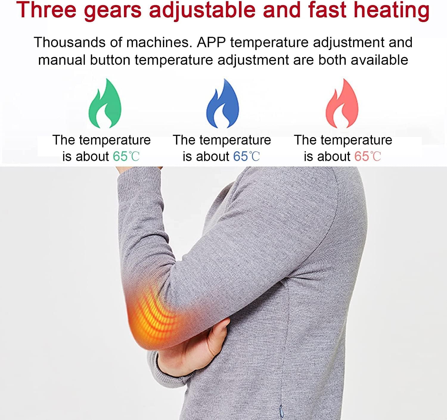 2 Set Men's Electric Heated Underwear, Long Sleeve, 3 Heating Levels,Warm Top and Bottom for Outdoor（No Battery）