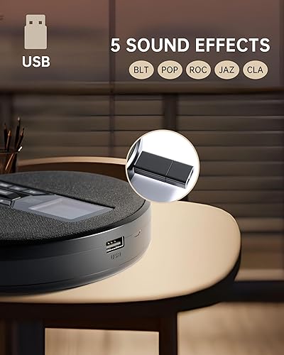 Miniatura 8 de Reproductor de CD portátil con altavoces, reproductor de CD personal recargable para automóvil y hogar, pequeño reproductor de música de tela con
