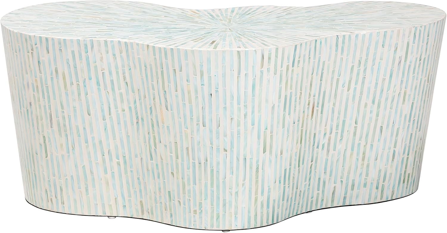 Bali & pari Fiorella Capiz Shell Coffee Table - Mother of Pearl Irregular Shape Accent Table with Textured Inlay Surface for Living Room or Lounge Space