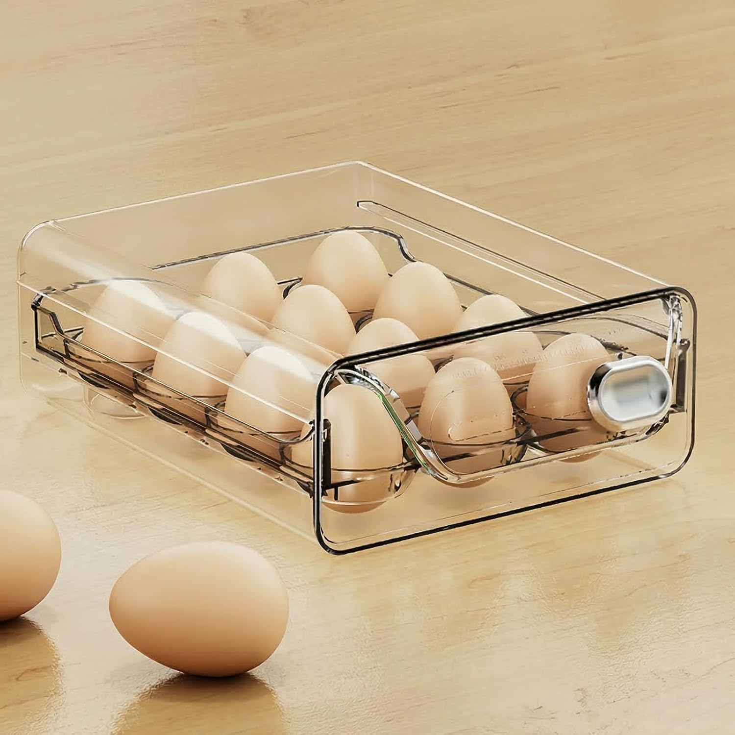 Egg Holder for Fridge, 2-Tier Drawer Style Egg Organizer for Refrigerator, Holds 30 Eggs, Clear Stackable Egg Container with Freshness Date Tracker,Kitchen Fridge Storage,BPA-Free (30-egg Carton)