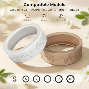 4 Pack Ultra Thin Ring Cover for Oura Ring Gen 4/4 Ceramic/Oura Gen 3 Cover Cute Fancy Floral Engraved Anti-Scratch Silicone Smart Ring Protector Accessories for Women, Silicone