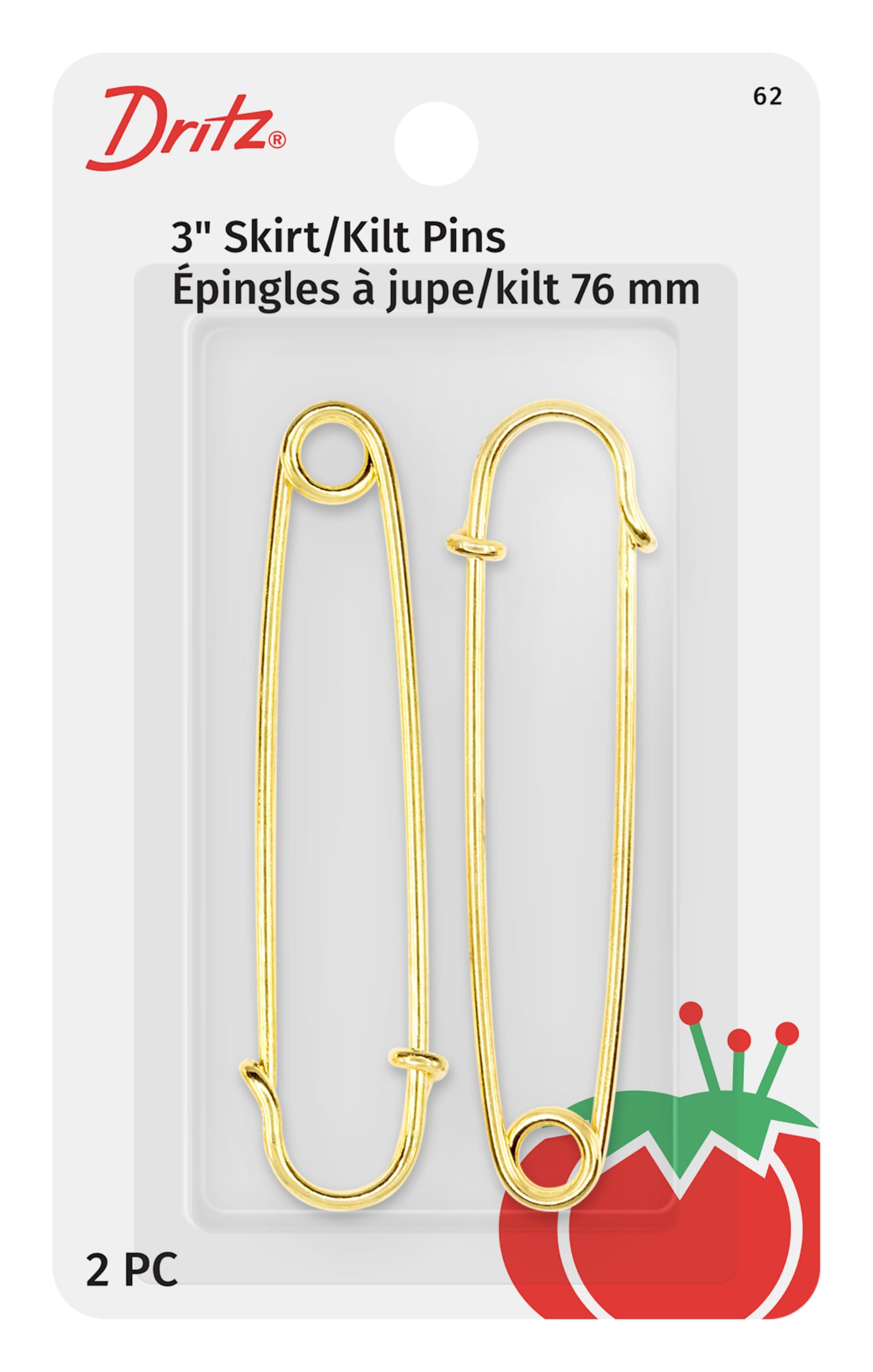 Dritz 62 Skirt/Kilt Pins, Brass Finish, 3-Inch (2-Count), Gilt